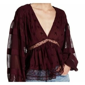 Free People Babydoll Lace Peplum Boho Victorian XS Nostalgic Feels Top #IJ5-6